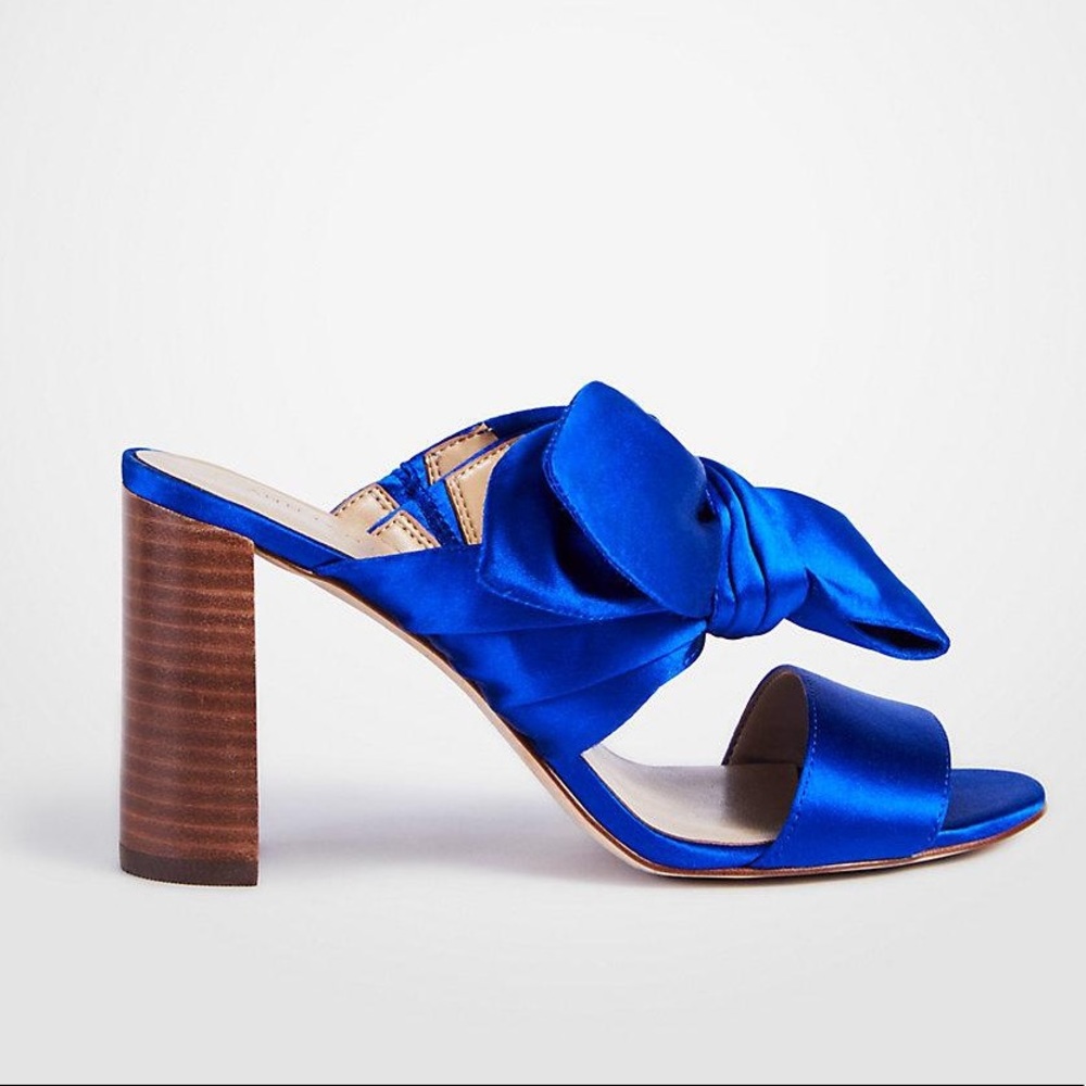 Ann Taylor Oriana Satin Bow Block Heel Sandal in True Cobalt